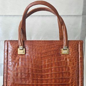 Vintage Lopez Buenos Aires Caramel Brown Alligator Handbag Very Good Condition